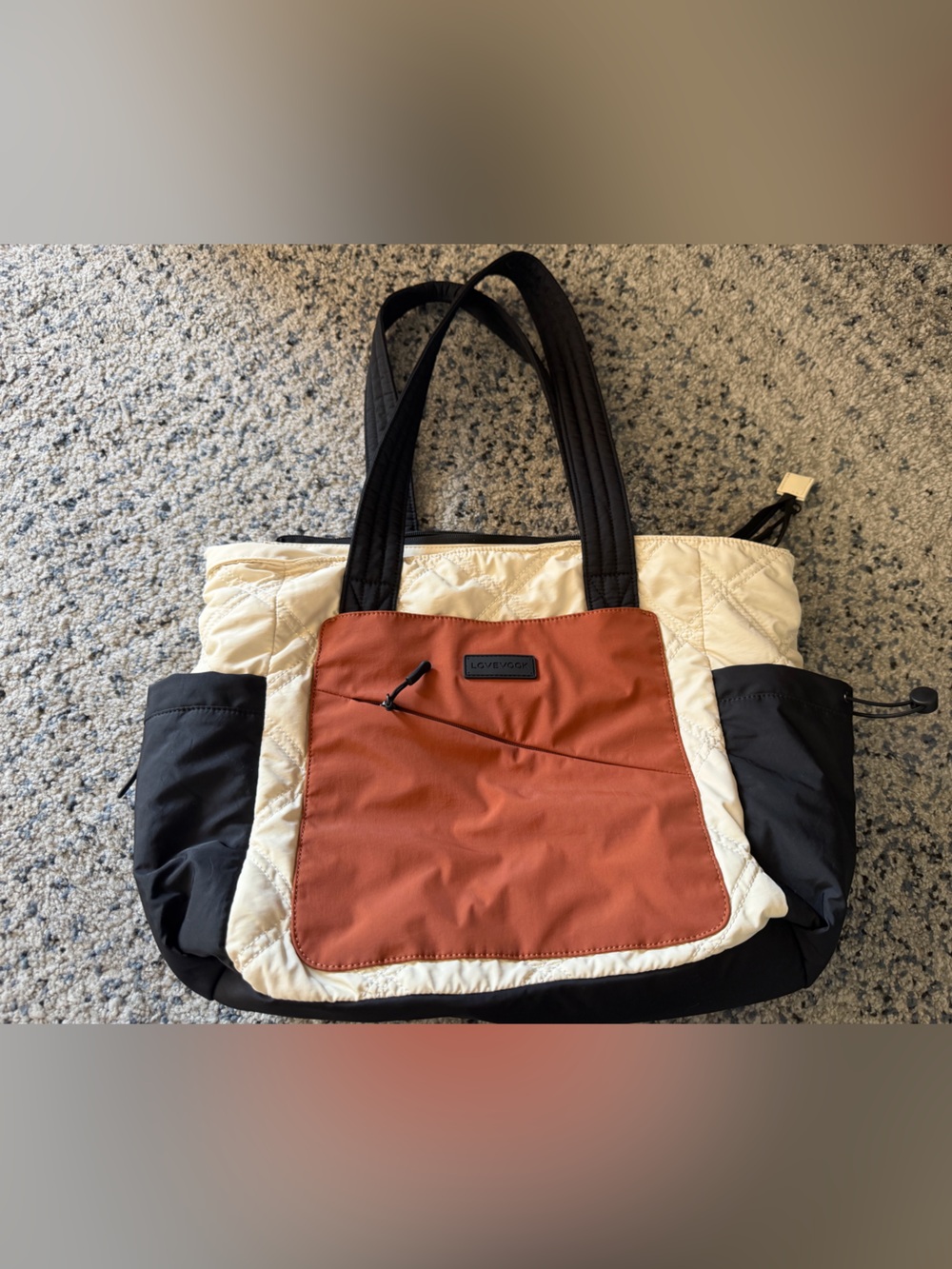 LOVEVOOK Quilted Colorblock Tote Bag – Cream/Rust/Black